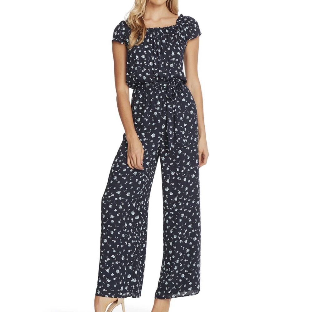 CeCe Helen Square Neck Scattered Floral Jumpsuit